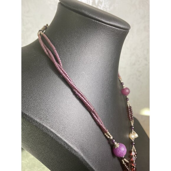 Purple Sea Beaded Faux Pearl Cluster Necklace With Hook Clasp - Picture 3 of 4